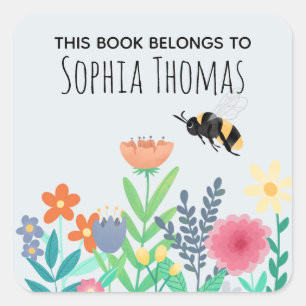 'This Book Belongs' Floral Bee Kids Bookplate