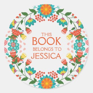 This Book Belongs Floral Wreath Classic Round Sticker