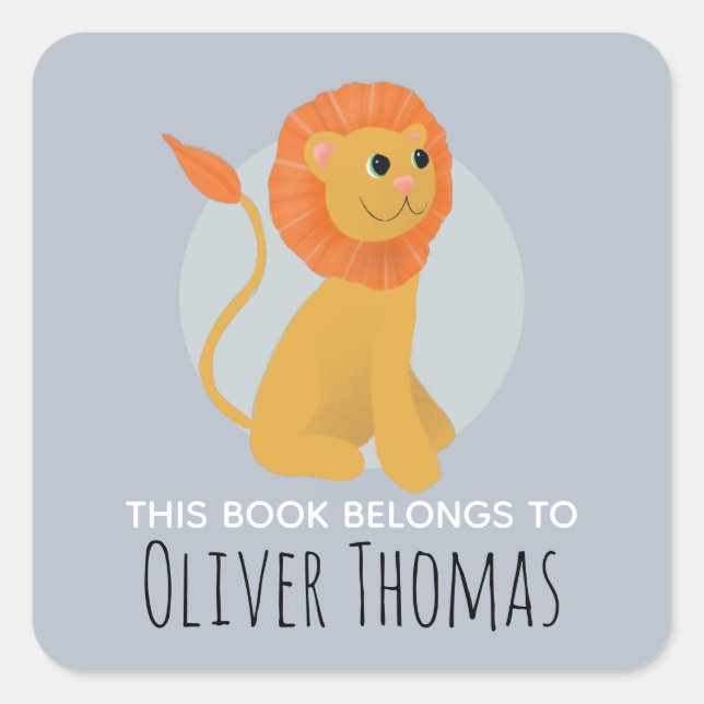'This Book Belongs' Lion Name Kids Bookplate (Front)
