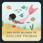 'This Book Belongs' Mermaid Ocean Kids Bookplate<br><div class="desc">This cute set of kids' bookplate stickers features an adorable mermaid with an Afro, with fish and a crab. This magical and colorful design also features a place for you to add your girl's name. You are also welcome to edit the text 'this book belongs to..' The perfect whimsical addition...</div>