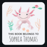 'This Book Belongs' Pink Axolotl Kids Bookplate<br><div class="desc">This cute and whimsical set of kids' bookplate stickers features an adorable axolotl illustration, with river weed and flowers. This unique design also features a place for you to add your girl's name. You are also welcome to edit the text 'this book belongs to..' The perfect salamander-themed addition to your...</div>