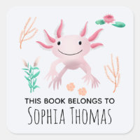 'This Book Belongs' Pink Axolotl Kids Bookplate