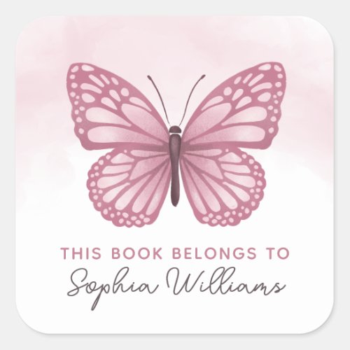 This Book Belongs Pink Butterfly Kids Bookplate