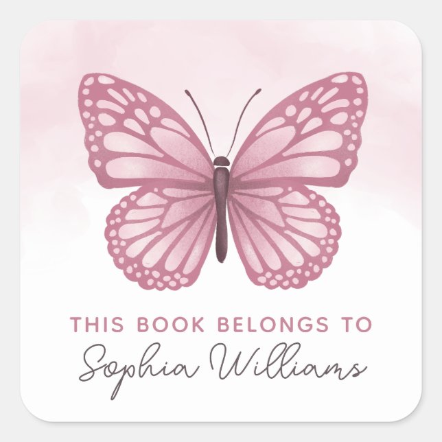 'This Book Belongs' Pink Butterfly Kids Bookplate (Front)