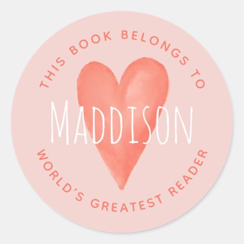 This Book Belongs Pink Heart Kids Bookplate