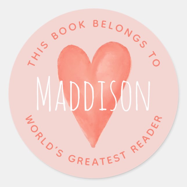 'This Book Belongs' Pink Heart Kids Bookplate (Front)