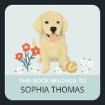 'This Book Belongs' Retriever Dog Kids Bookplate<br><div class="desc">This whimsical set of kids' bookplate stickers features an adorable golden retriever puppy. This cute design also features a place for you to add your girl's name. You are also welcome to edit the text 'this book belongs to..' The perfect floral addition to your dog-loving child's school supplies!</div>