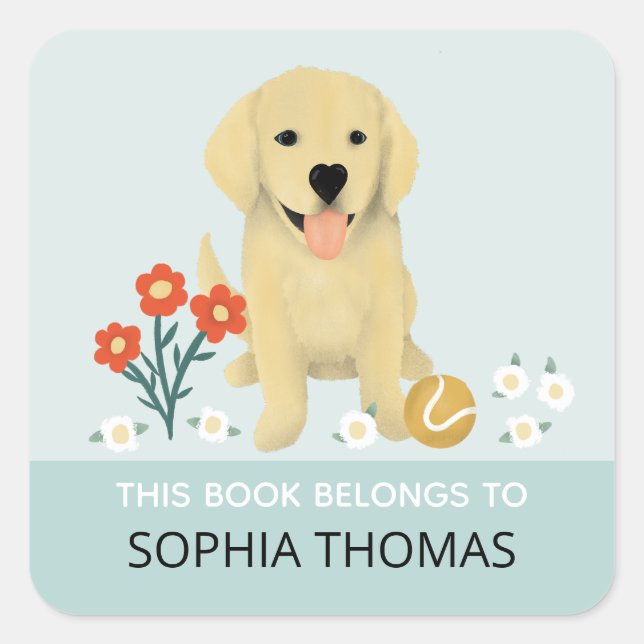 'This Book Belongs' Retriever Dog Kids Bookplate (Front)
