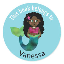 This Book Belongs To African American Mermaid Girl Classic Round Sticker