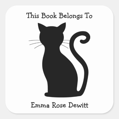 This Book Belongs To Black Cat Silhouette Cute Square Sticker