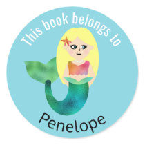 This Book Belongs To Blonde Faux Foil Mermaid Classic Round Sticker