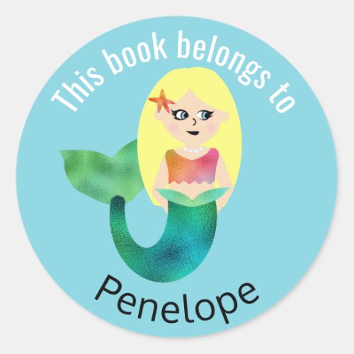 This Book Belongs To Blonde Faux Foil Mermaid Classic Round Sticker