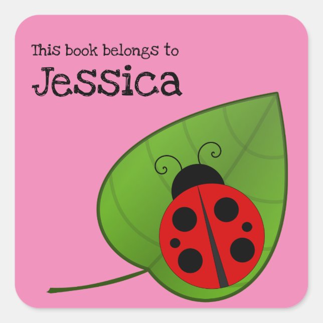 This Book Belongs to Bookplate Pink Name & Ladybug (Front)