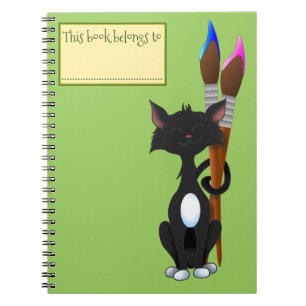 This Book belongs To, Cat and Paint Brushes, Green