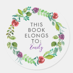 This Book Belongs to, Colorful Floral Wreath Classic Round Sticker