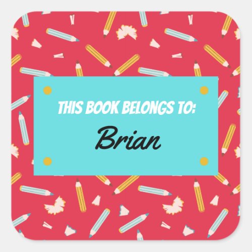 This Book belongs to colorful pencils pattern Square Sticker