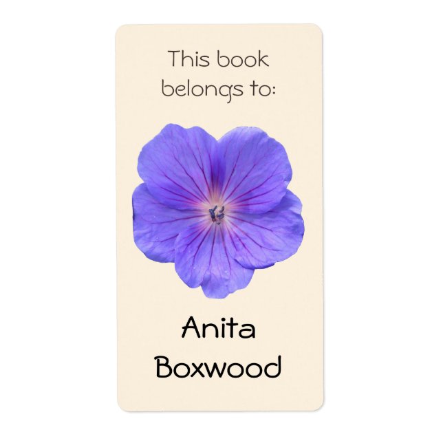 This Book Belongs To Custom Name Blue Flower Label (Front)