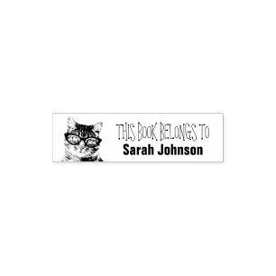 This Book Belongs To custom name funny cat stamp