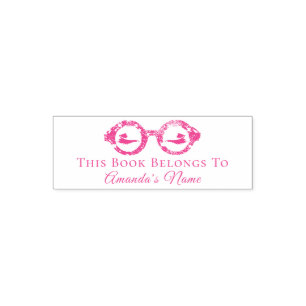 This Book Belongs To Custom Name Girls Glasses Self-inking Stamp