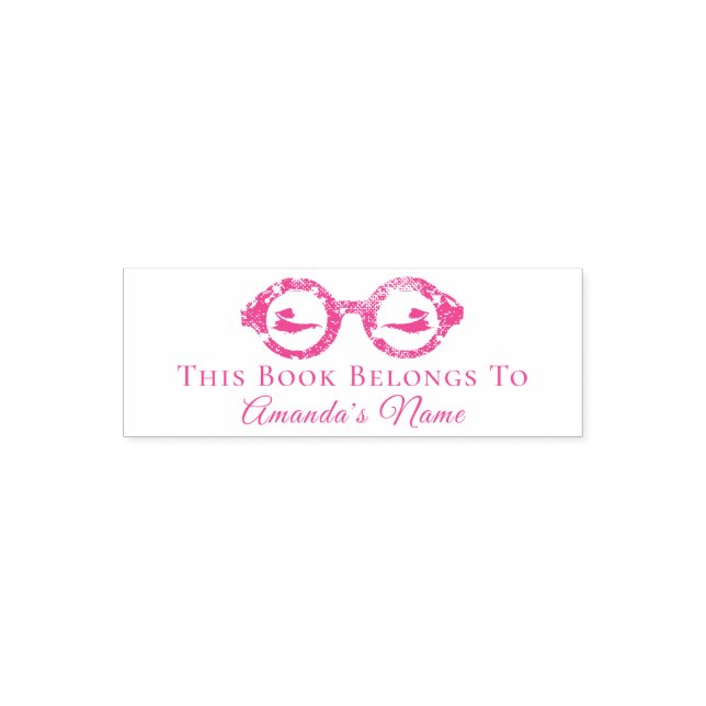 This Book Belongs To Custom Name Girls Glasses Self-inking Stamp (Design)