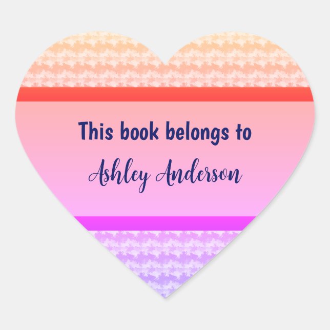This Book Belongs To Custom Name  Heart Sticker (Front)
