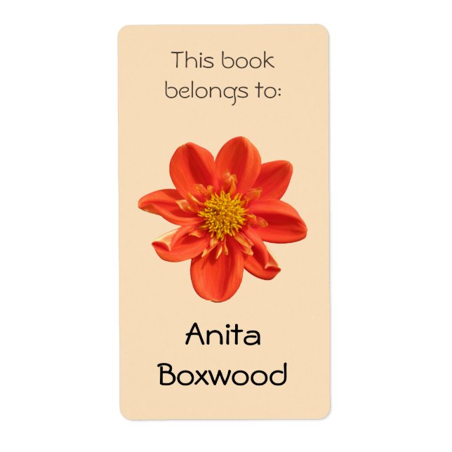 This Book Belongs To Custom Name Orange Flower Label (Front)