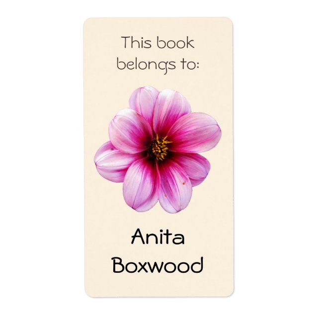 This Book Belongs To Custom Name Pink Flower Label (Front)