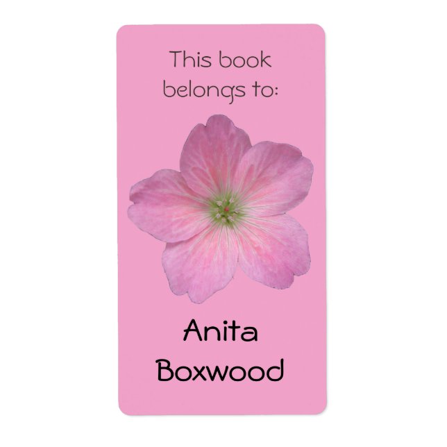 This Book Belongs To Custom Name Pink Flower Label (Front)