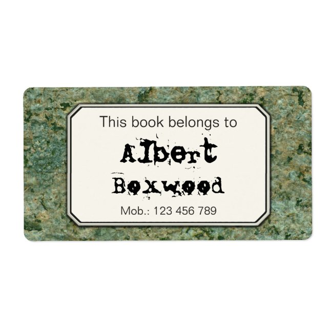 This Book Belongs To Custom Name Rock Texture Label (Front)