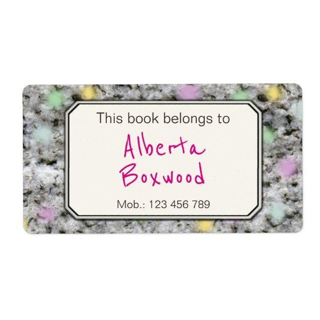 This Book Belongs To Custom Name Rock Texture Label (Front)