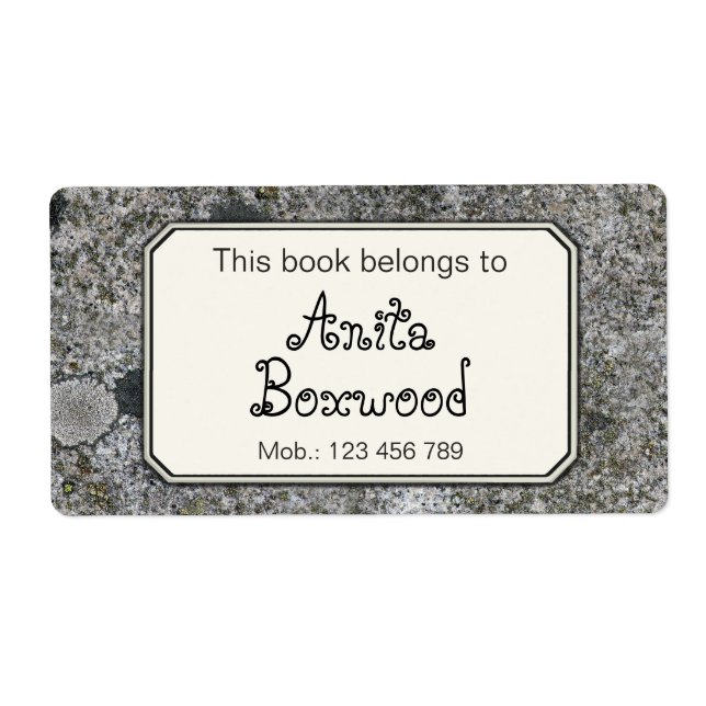 This Book Belongs To Custom Name Rock Texture Label (Front)