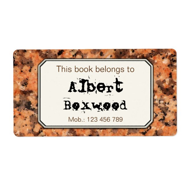 This Book Belongs To Custom Name Rock Texture Label (Front)