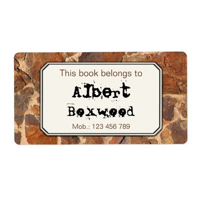 This Book Belongs To Custom Name Rock Texture Label (Front)