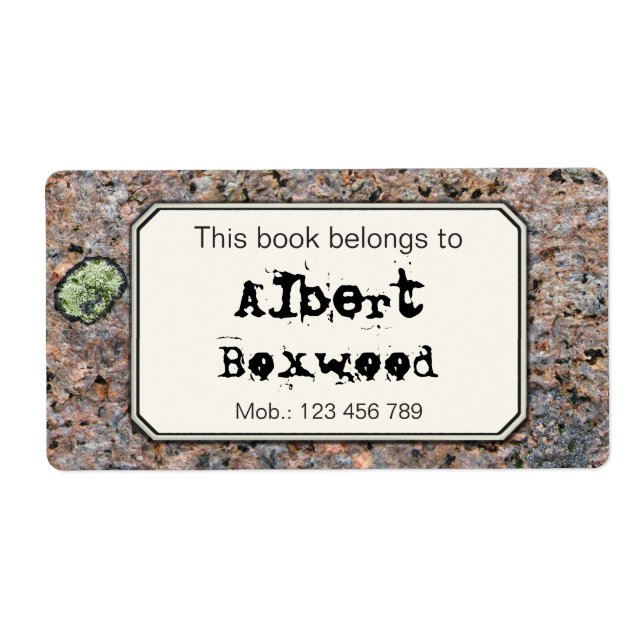 This Book Belongs To Custom Name Rock Texture Label (Front)