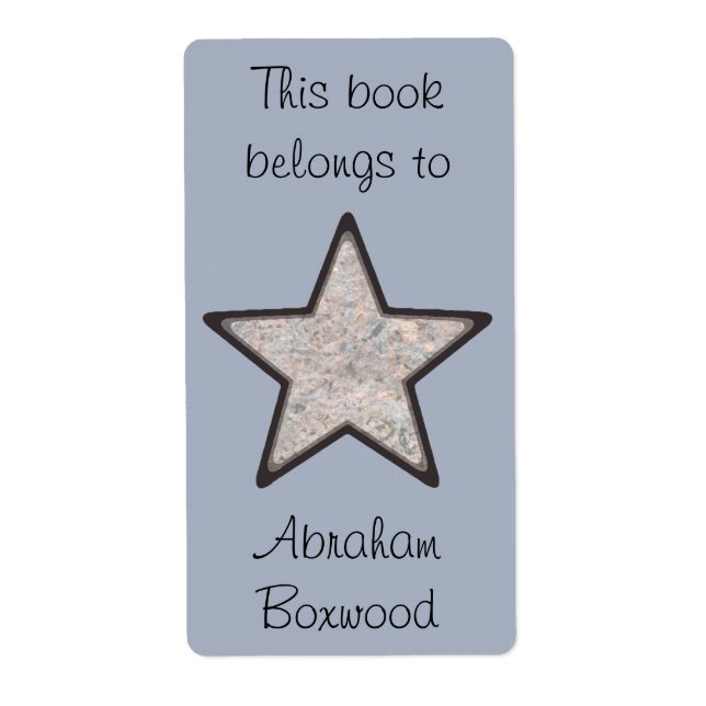 This Book Belongs To Custom Name Rock Texture Star Label (Front)