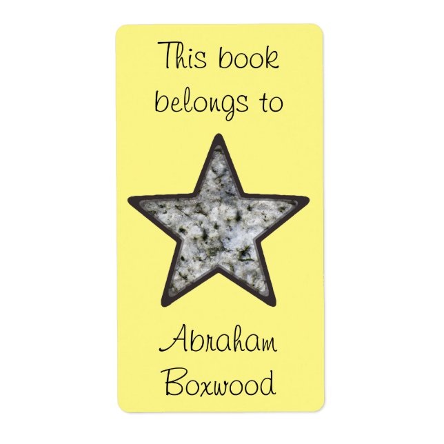 This Book Belongs To Custom Name Rock Texture Star Label (Front)