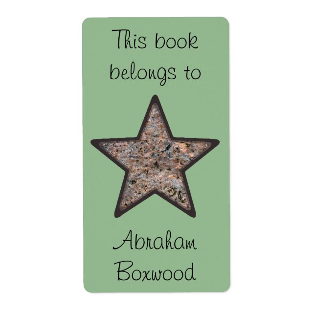 This Book Belongs To Custom Name Rock Texture Star Label (Front)