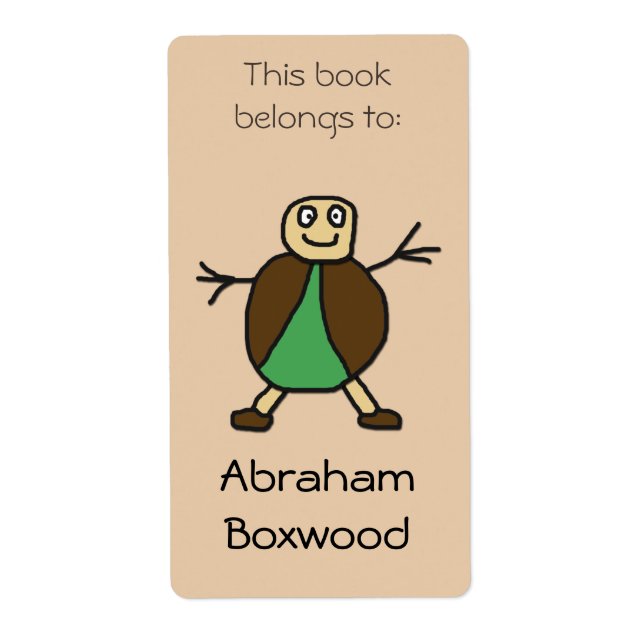 This Book Belongs To Custom Name Stick People Label (Front)
