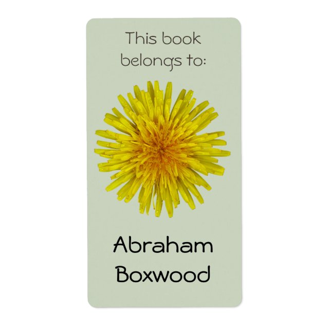 This Book Belongs To Custom Name Yellow Dandelion Label (Front)