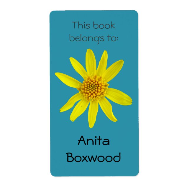 This Book Belongs To Custom Name Yellow Flower Label (Front)