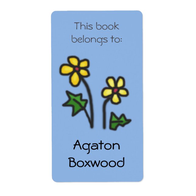 This Book Belongs To Custom Name Yellow Flowers Label (Front)