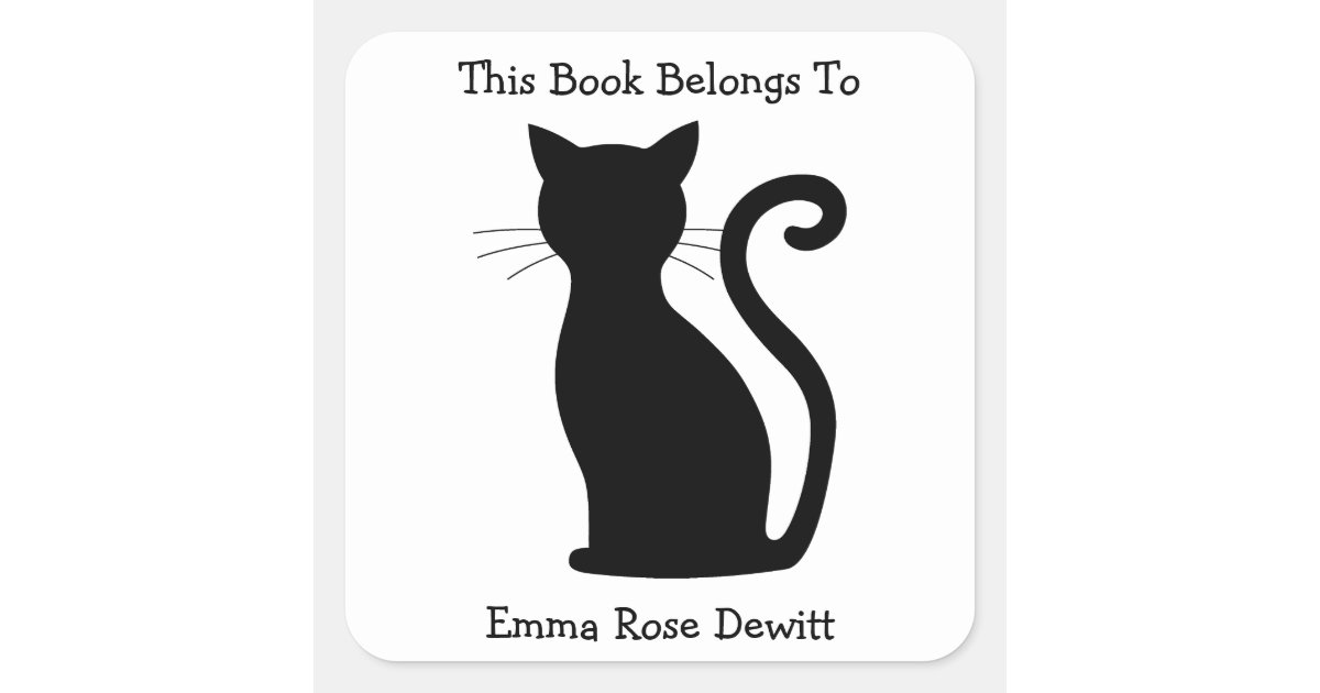 This Book Belongs To Cute Black Cat Silhouette Square Sticker