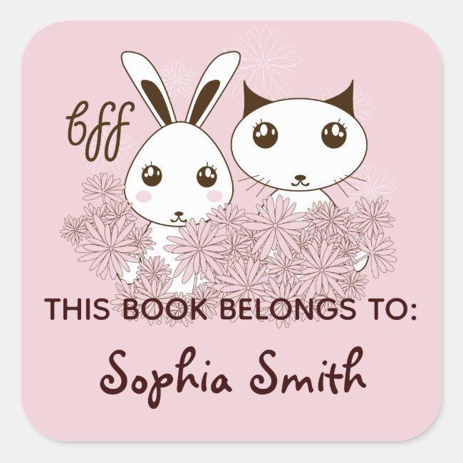 This Book Belongs To - Cute Bunny and Kitten Pink