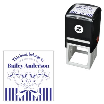 This Book Belongs To Cute Bunny Girl Bookplate Self-inking Stamp by WindUpEgg at Zazzle