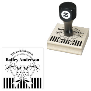 This Book Belongs To Cute Bunny Kids Bookplate Rubber Stamp