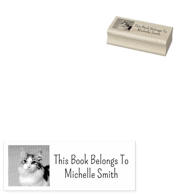 This Book Belongs To, Cute Cat Personalized   Rubber Stamp (Stamped)