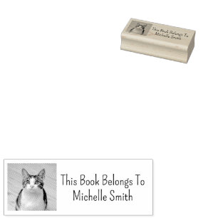 This Book Belongs To, Cute Cat Personalized Rubber Stamp