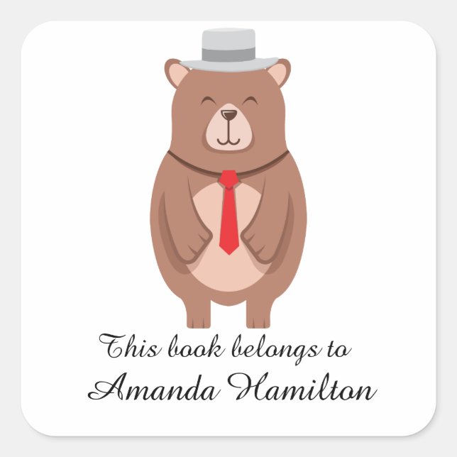 This book belongs to Cute Elegant Bear Square Sticker (Front)