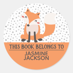 This book belongs to cute fox orange & white class classic round sticker