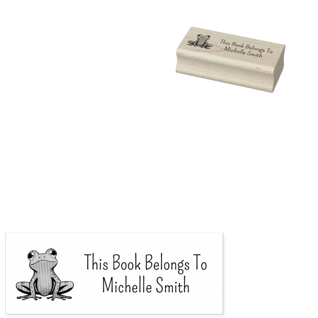 This Book Belongs To, cute Frog Personalized       Rubber Stamp (Stamped)